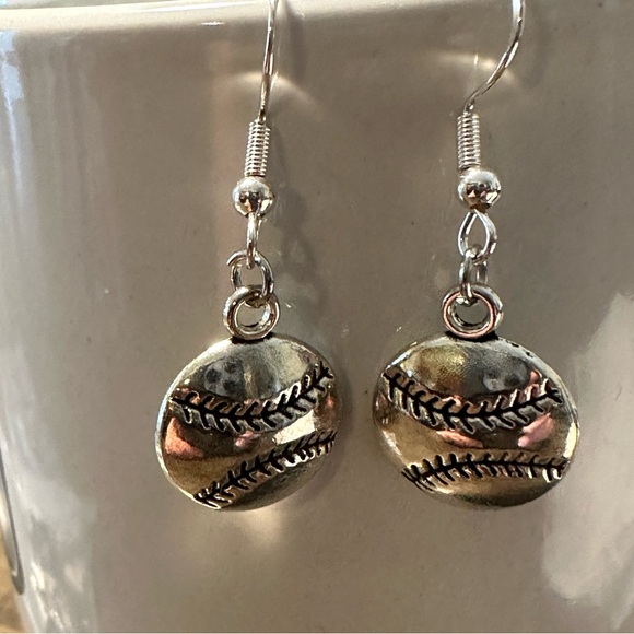 Silver Baseball  ⚾️  dangle earrings - Picture 2 of 3
